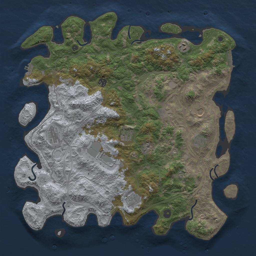 Rust Map: Procedural Map, Size: 4500, Seed: 1943725037, 18 Monuments