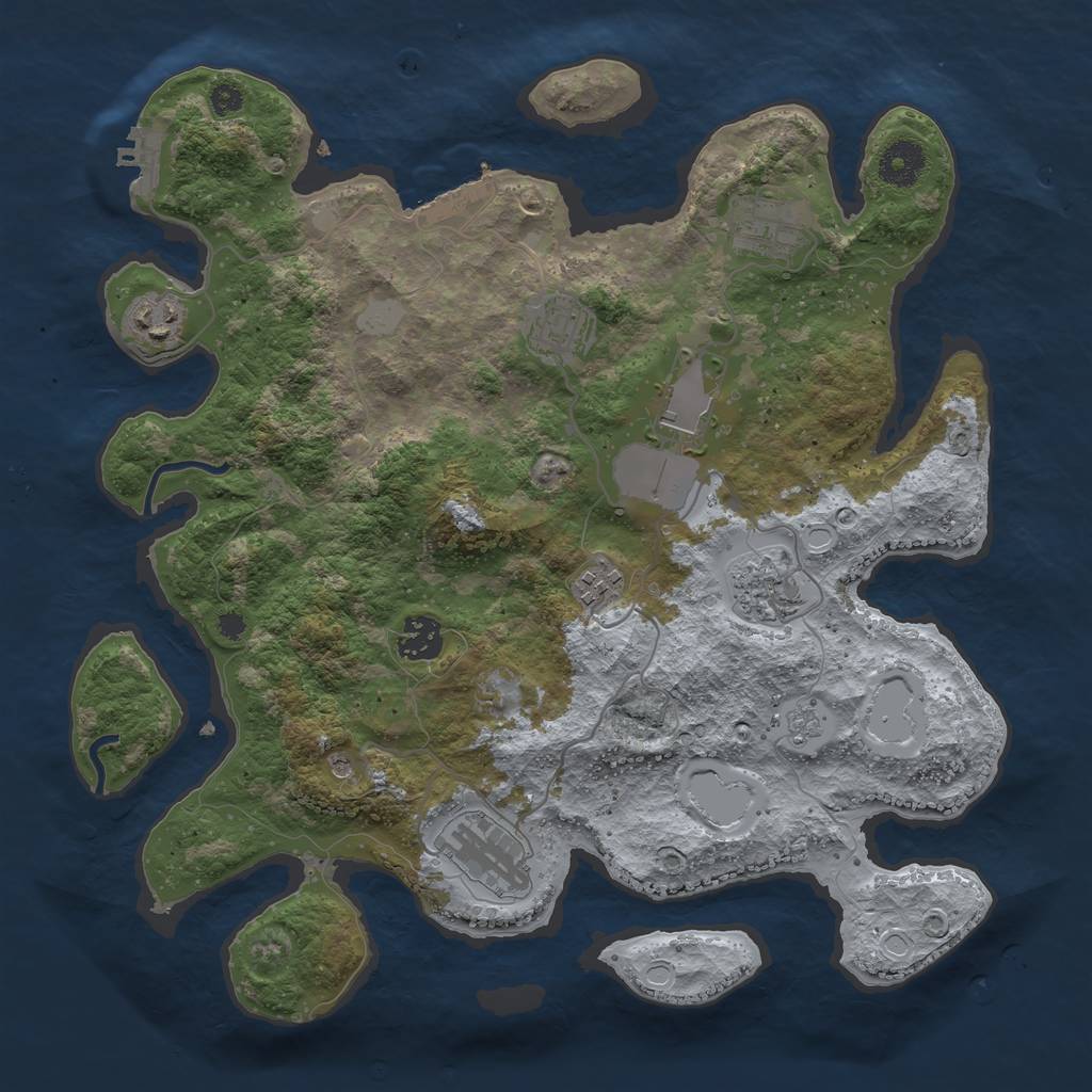 Rust Map: Procedural Map, Size: 3550, Seed: 81211616, 17 Monuments