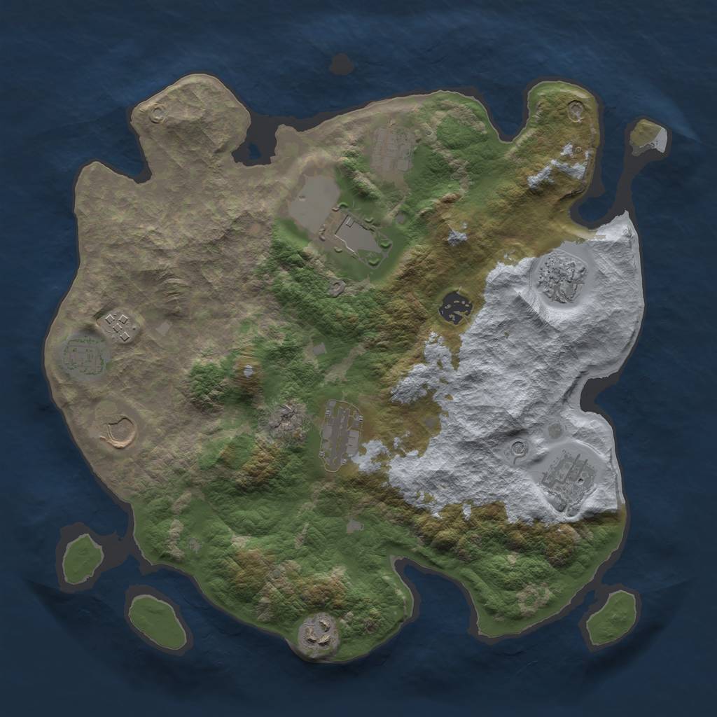 Rust Map: Barren, Size: 3500, Seed: 2107071728, 13 Monuments