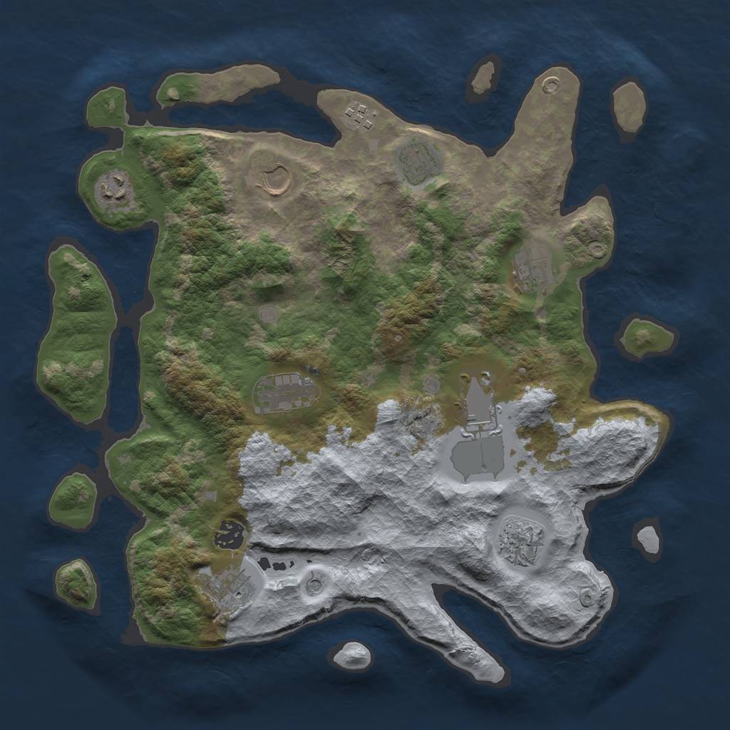 Rust Map: Barren, Size: 3700, Seed: 1869183508, 13 Monuments