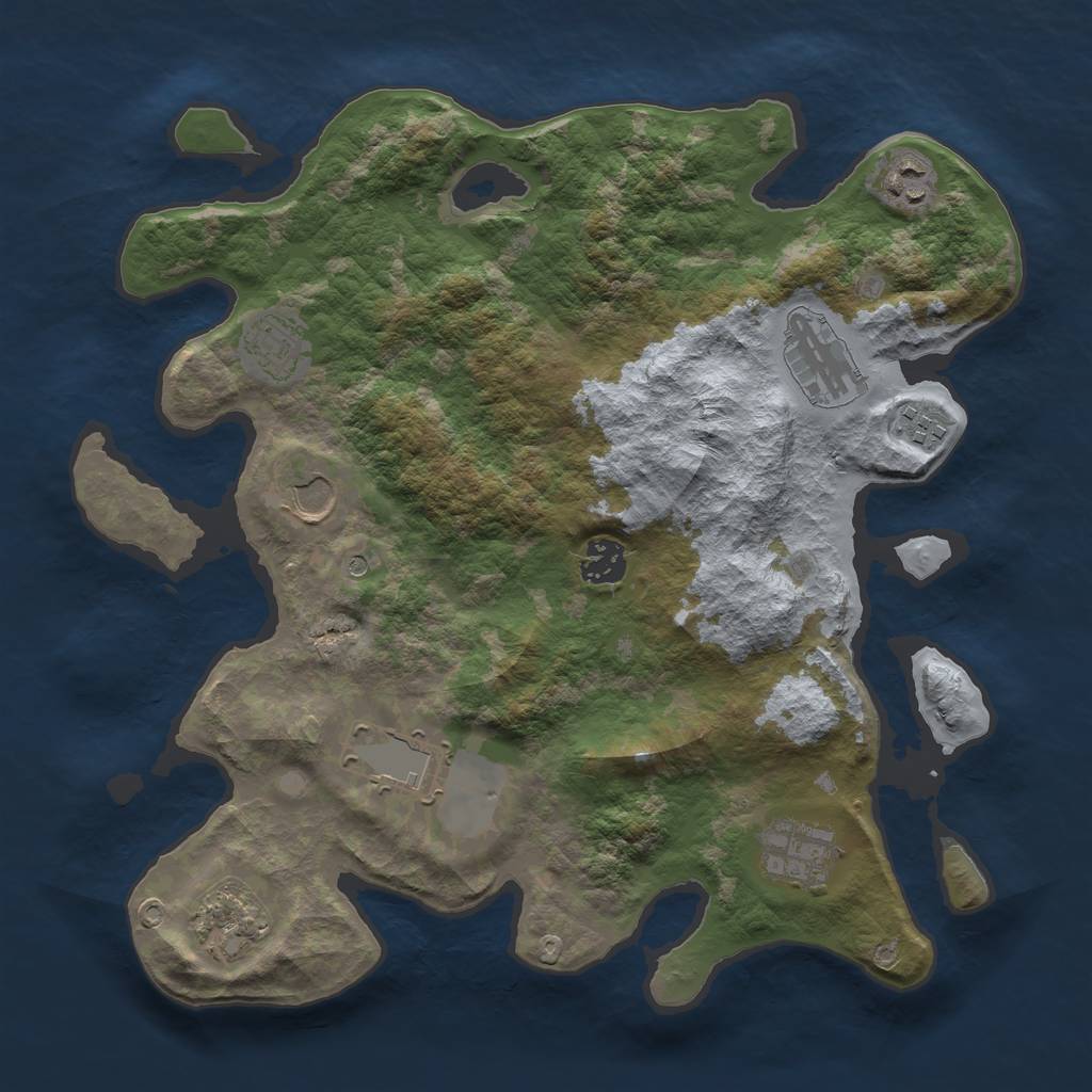 Rust Map: Barren, Size: 3500, Seed: 53467, 12 Monuments