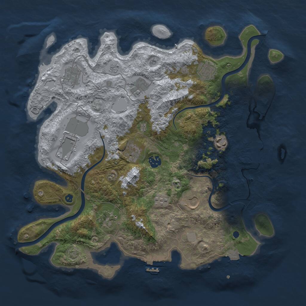 Rust Map: Procedural Map, Size: 3750, Seed: 713090435, 16 Monuments