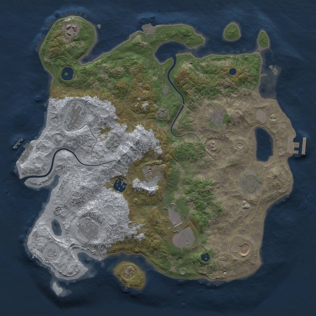 Rust Map: Procedural Map, Size: 3699, Seed: 2074147552, 16 Monuments