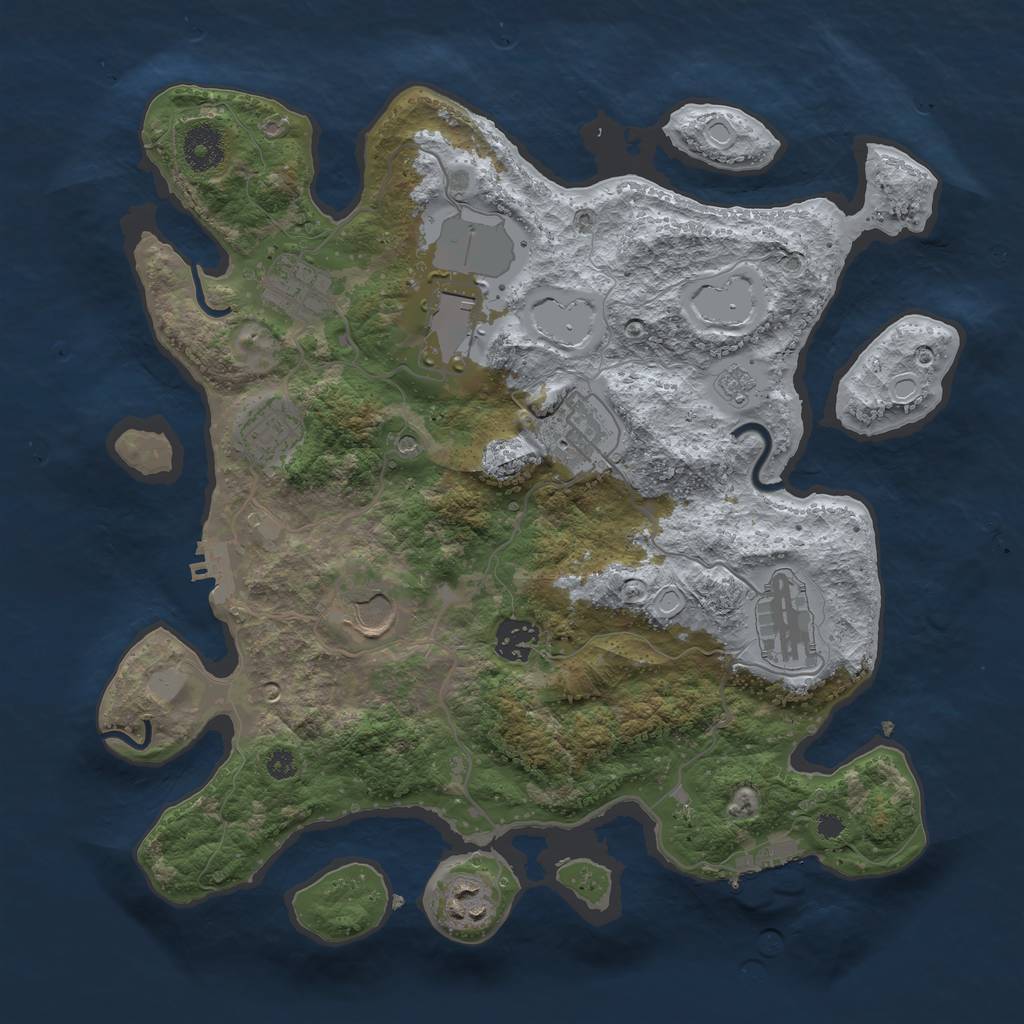 Rust Map: Procedural Map, Size: 3500, Seed: 841973428, 17 Monuments