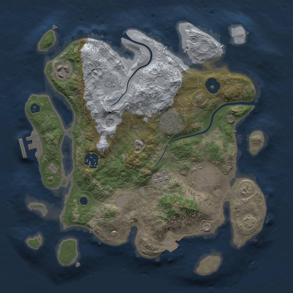 Rust Map: Procedural Map, Size: 3000, Seed: 1477803395, 10 Monuments