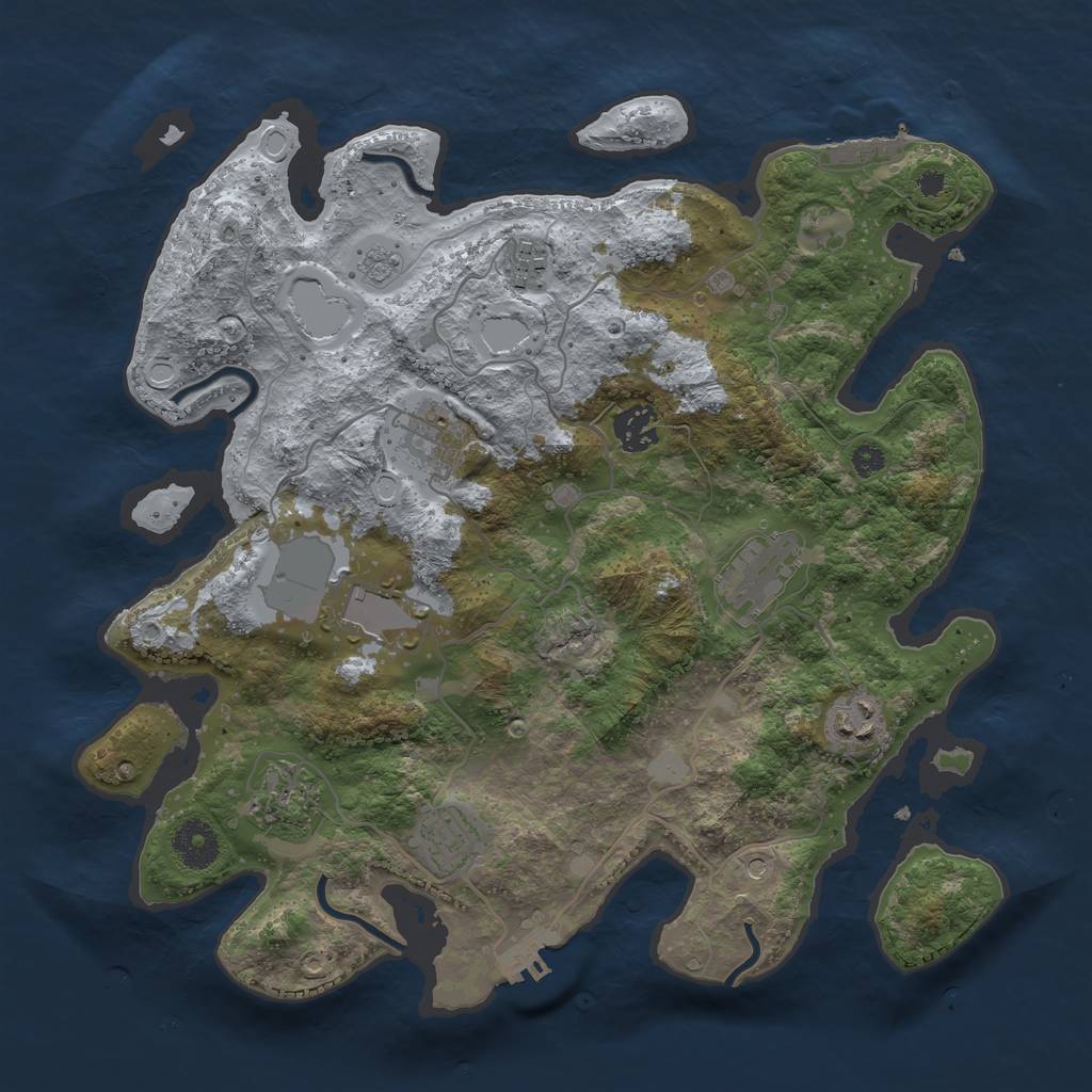 Rust Map: Procedural Map, Size: 3500, Seed: 61282547, 17 Monuments