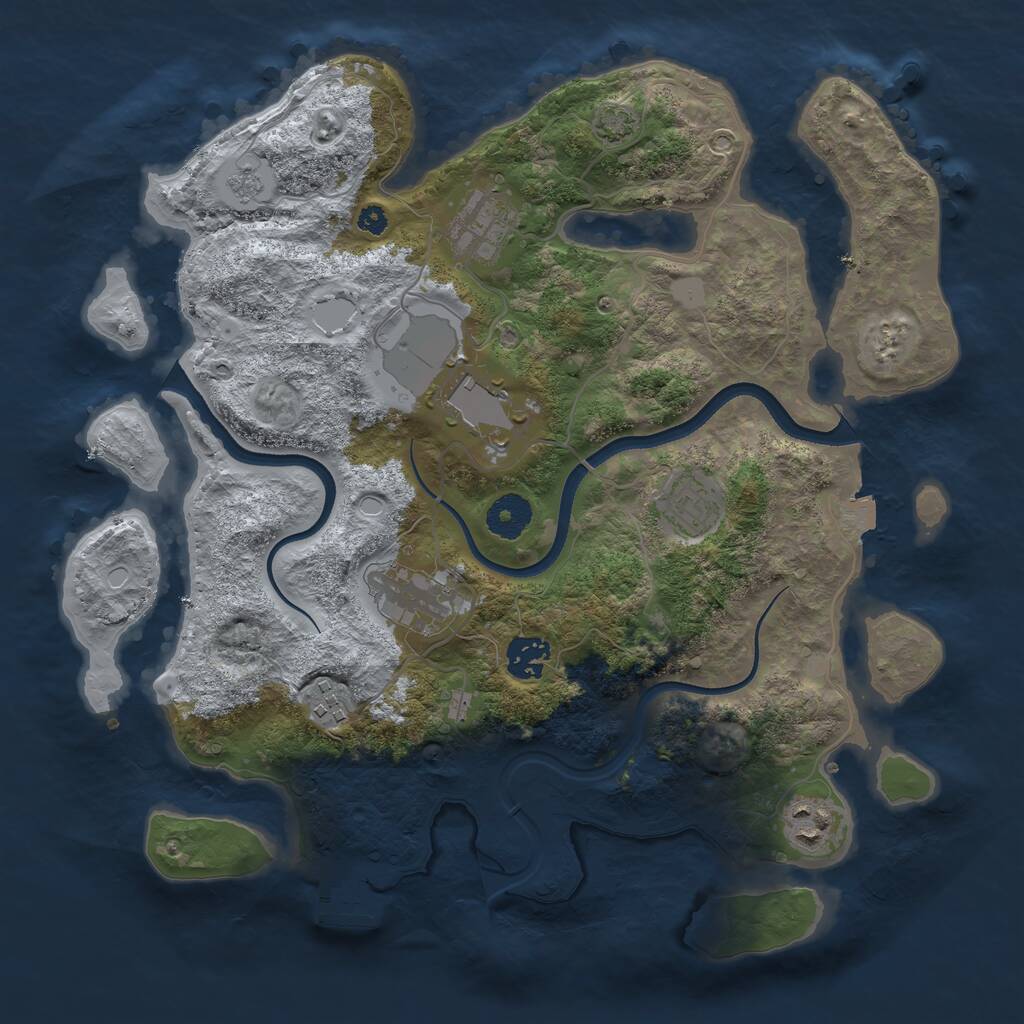 Rust Map: Procedural Map, Size: 3500, Seed: 2042473192, 11 Monuments