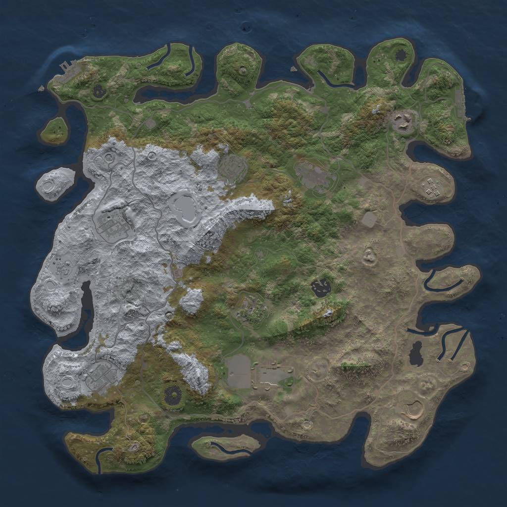 Rust Map: Procedural Map, Size: 4000, Seed: 1276322714, 19 Monuments