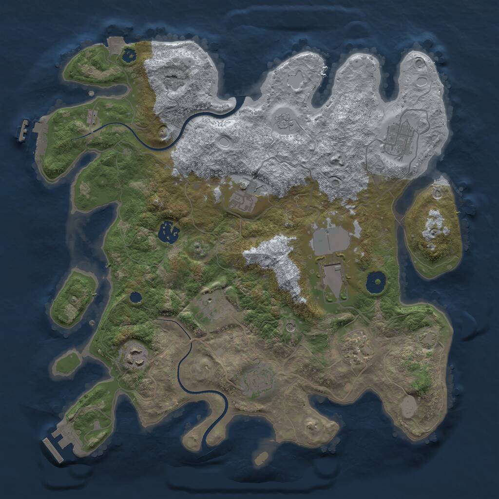 Rust Map: Procedural Map, Size: 3500, Seed: 48557443, 14 Monuments