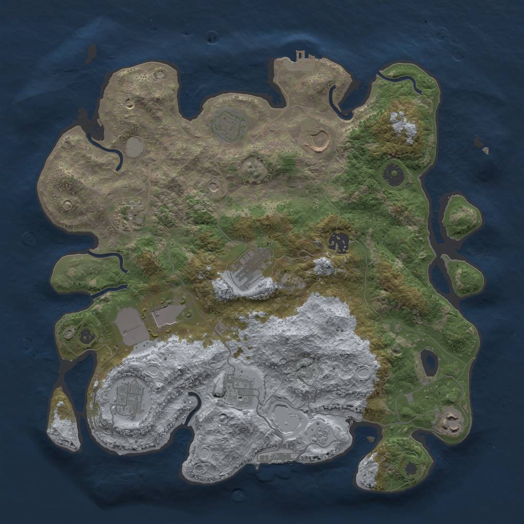 Rust Map: Procedural Map, Size: 3650, Seed: 1243504512, 16 Monuments