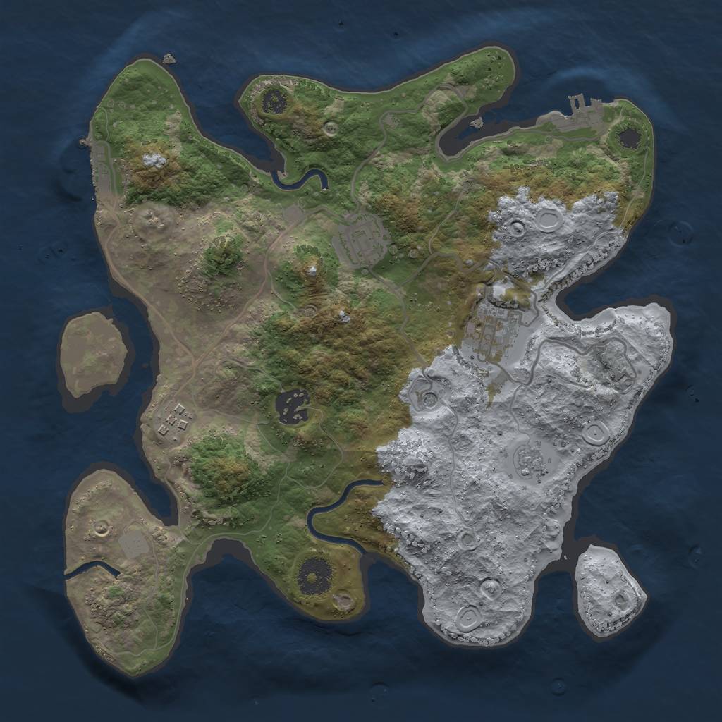 Rust Map: Procedural Map, Size: 3000, Seed: 654329, 13 Monuments