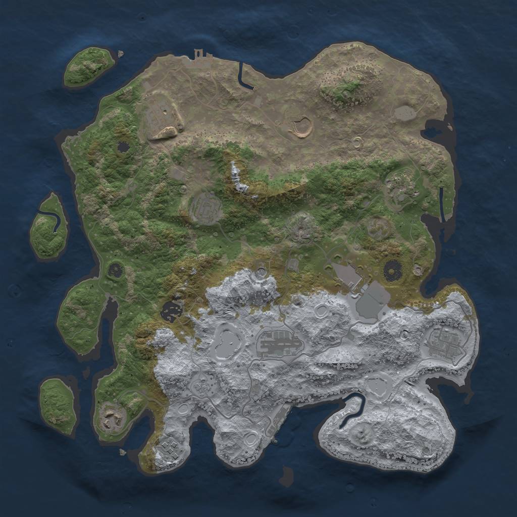 Rust Map: Procedural Map, Size: 3750, Seed: 2107719459, 19 Monuments