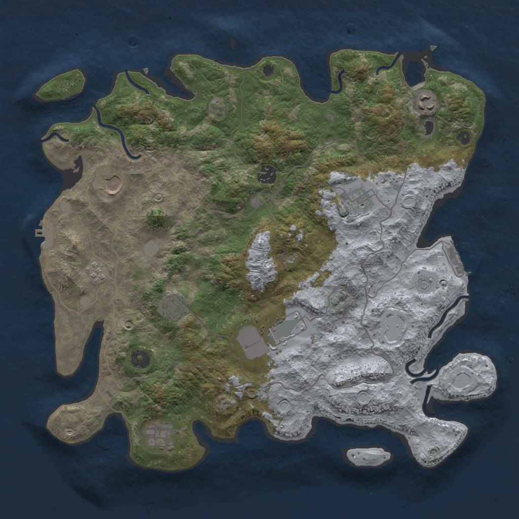 Rust Map: Procedural Map, Size: 4050, Seed: 1307638252, 17 Monuments