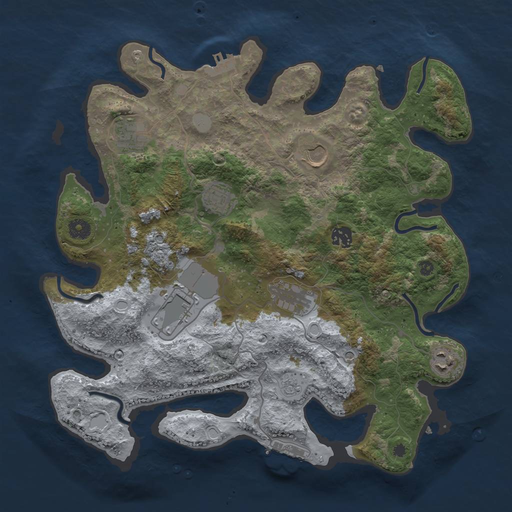 Rust Map: Procedural Map, Size: 3500, Seed: 34829105, 14 Monuments