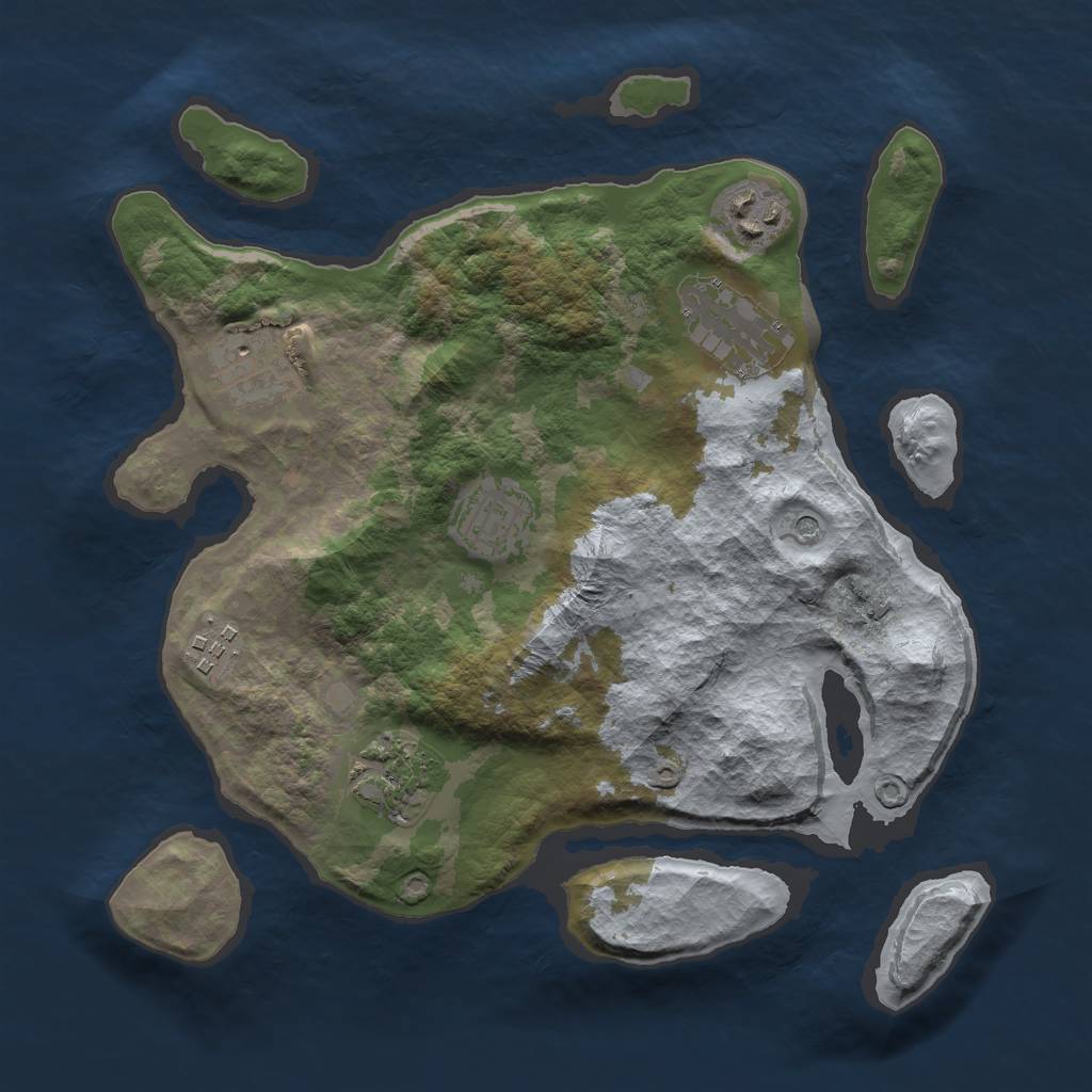 Rust Map: Barren, Size: 3000, Seed: 1483160144, 9 Monuments