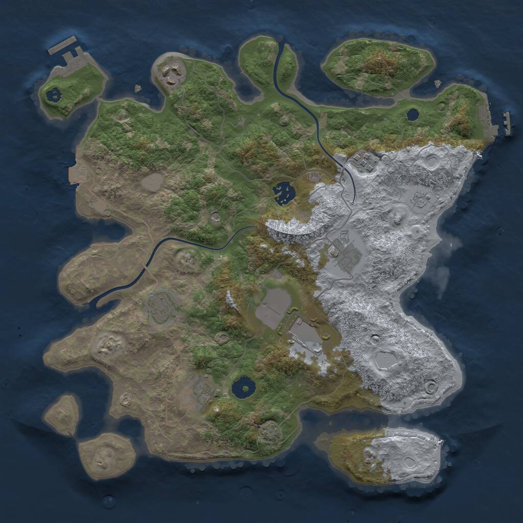 Rust Map: Procedural Map, Size: 3500, Seed: 394793947, 13 Monuments