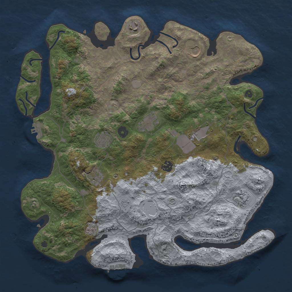 Rust Map: Procedural Map, Size: 4000, Seed: 2054589365, 18 Monuments