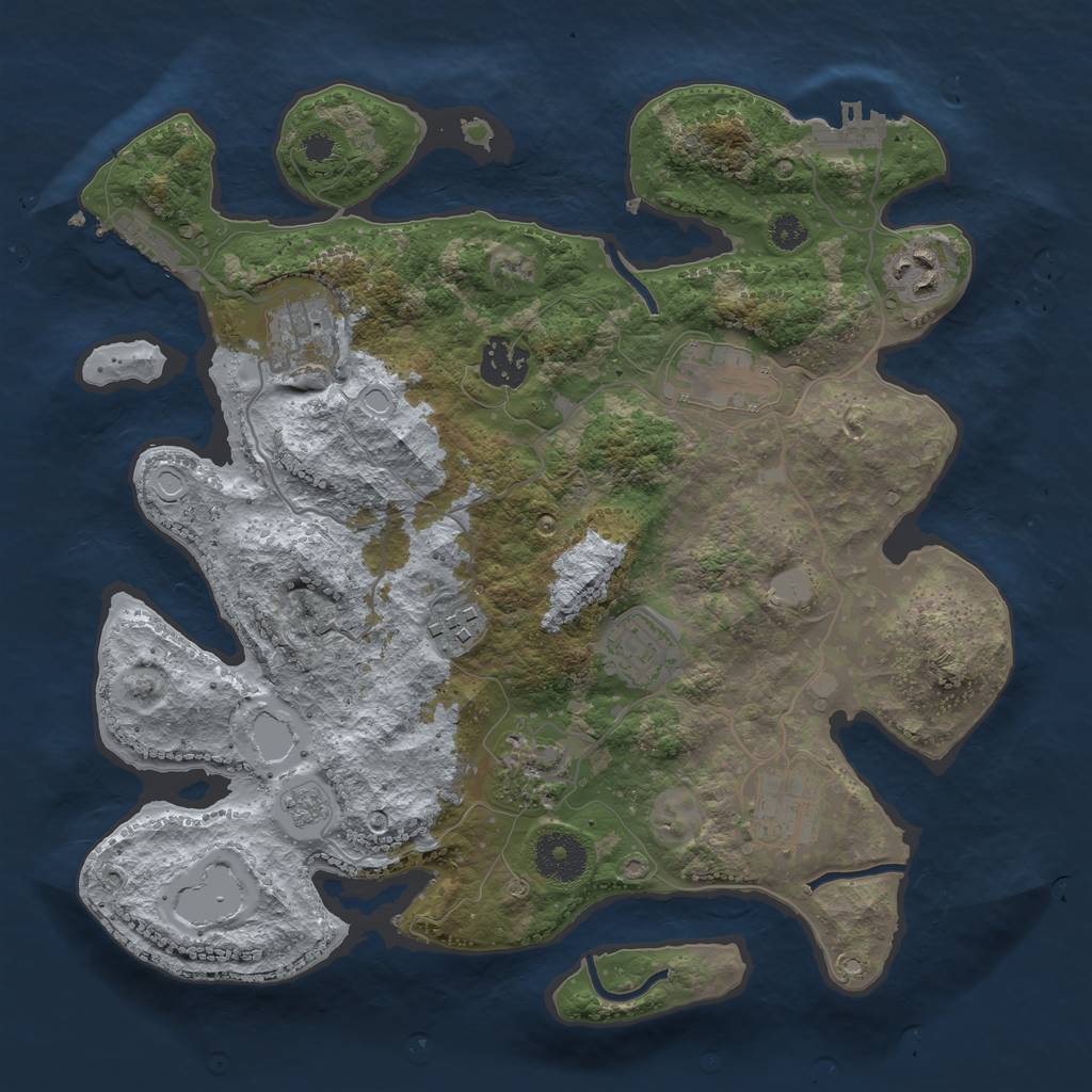 Rust Map: Procedural Map, Size: 3250, Seed: 69540351, 14 Monuments