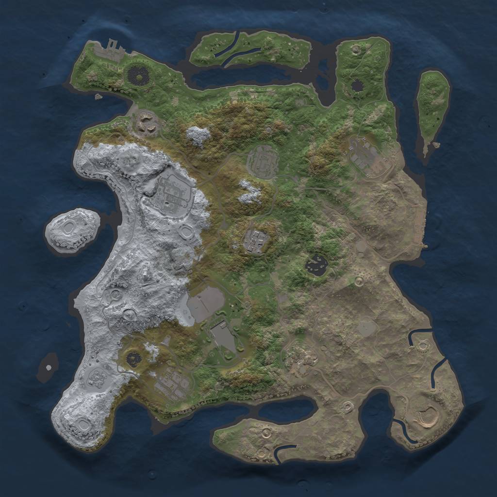 Rust Map: Procedural Map, Size: 3500, Seed: 529960419, 19 Monuments