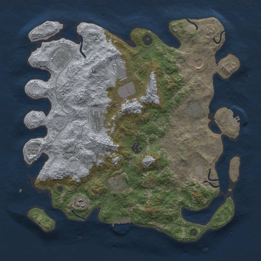 Rust Map: Procedural Map, Size: 3800, Seed: 38801, 16 Monuments
