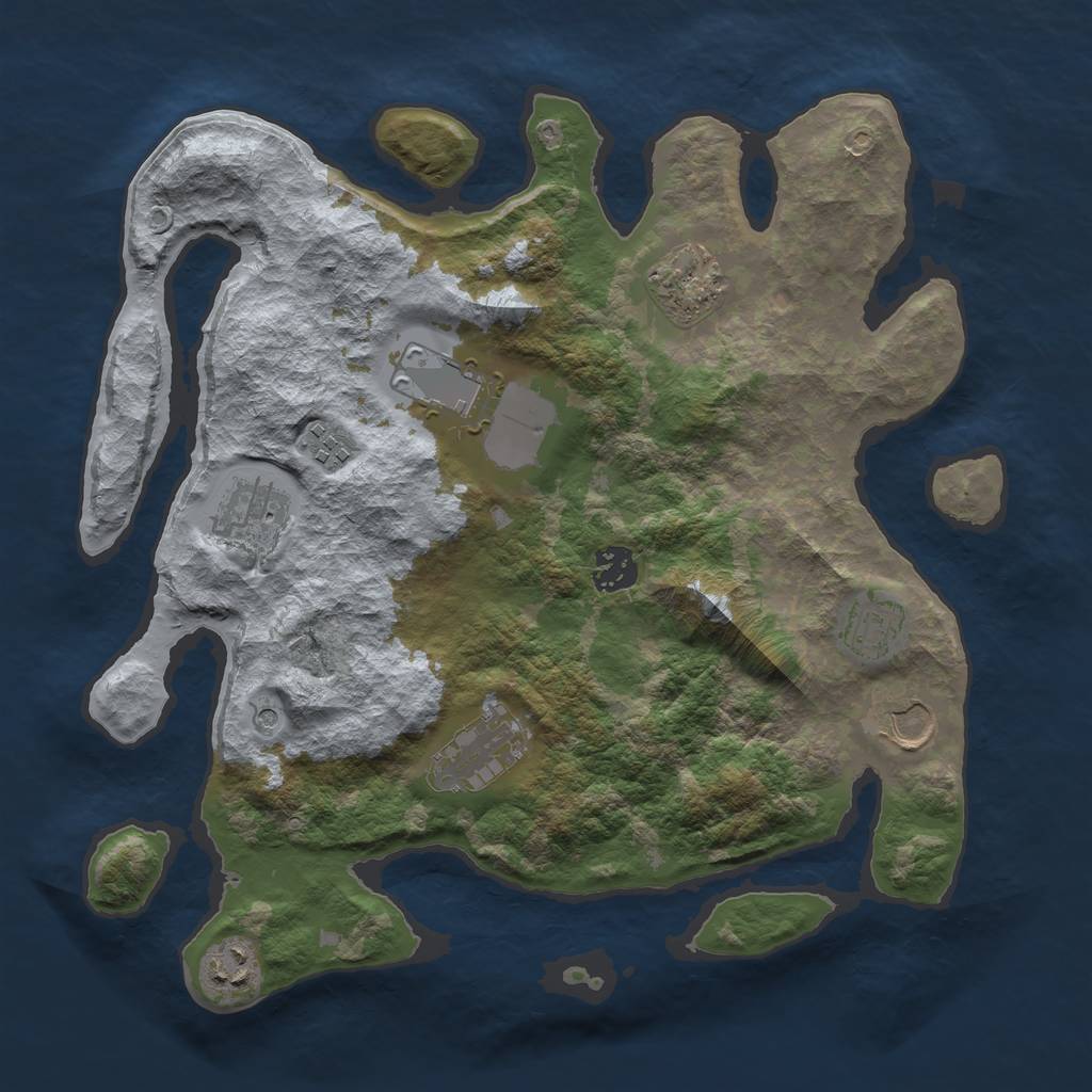 Rust Map: Barren, Size: 3500, Seed: 961685938, 12 Monuments