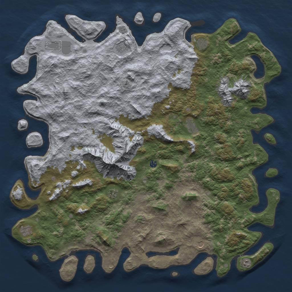 Rust Map: Barren, Size: 6000, Seed: 59690534, 13 Monuments