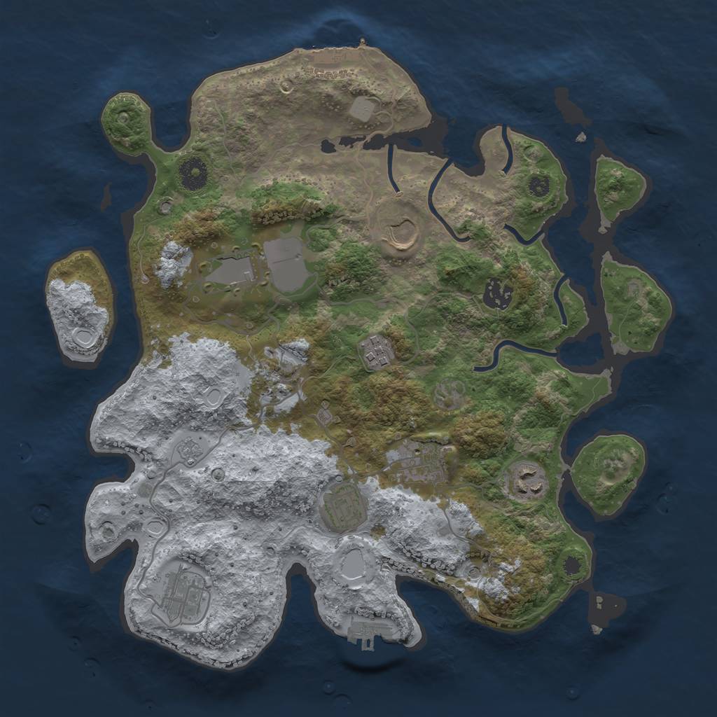 Rust Map: Procedural Map, Size: 3500, Seed: 535787037, 18 Monuments