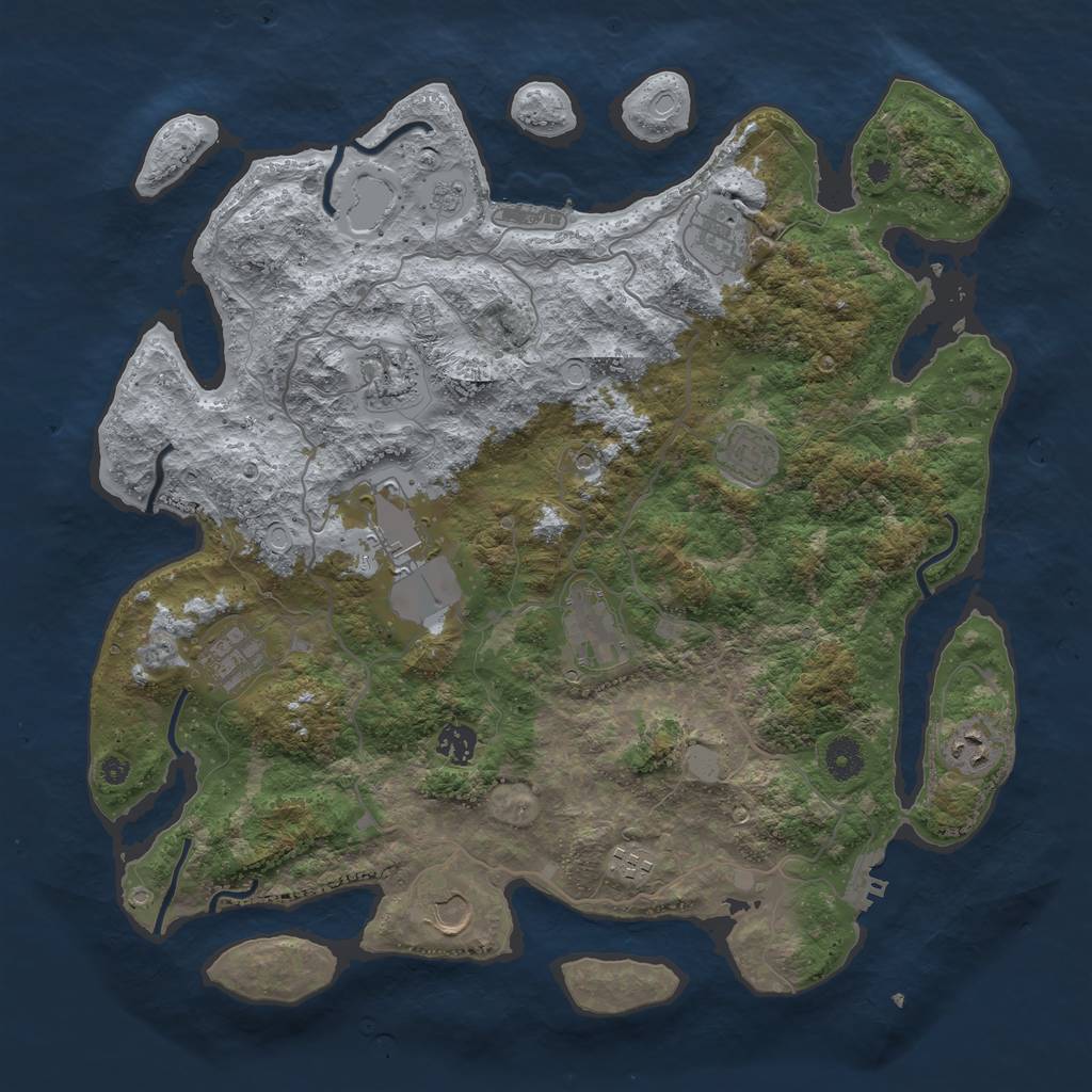 Rust Map: Procedural Map, Size: 4050, Seed: 1719060305, 19 Monuments