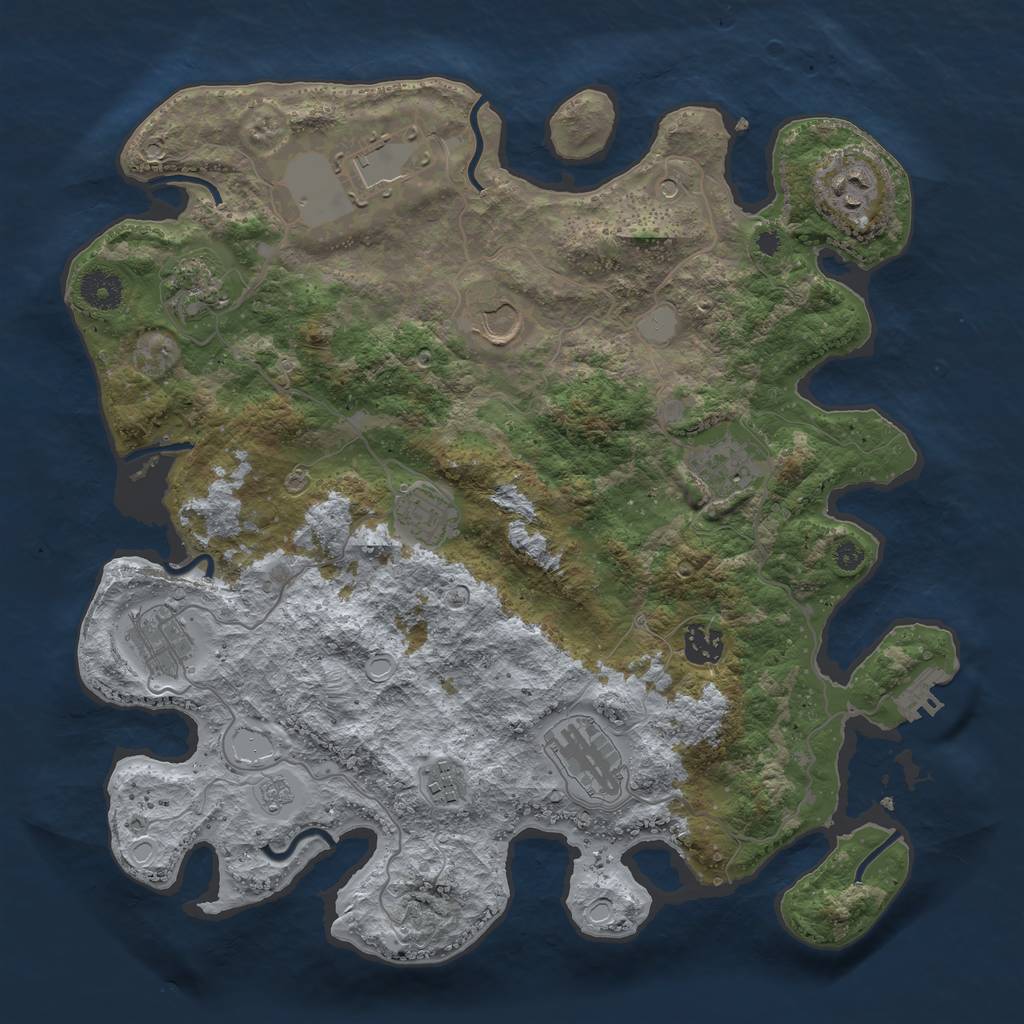 Rust Map: Procedural Map, Size: 3700, Seed: 1991057014, 18 Monuments