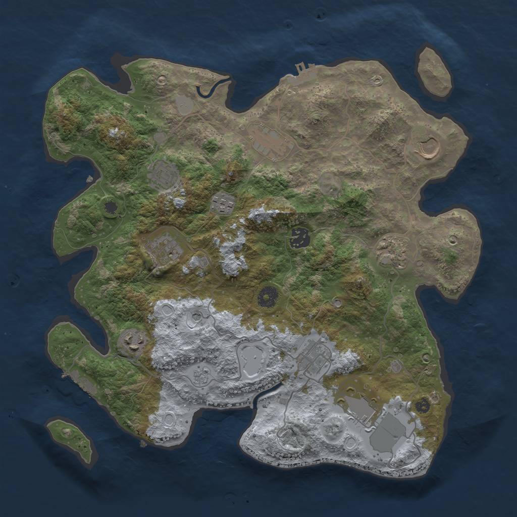 Rust Map: Procedural Map, Size: 3650, Seed: 344142336, 19 Monuments
