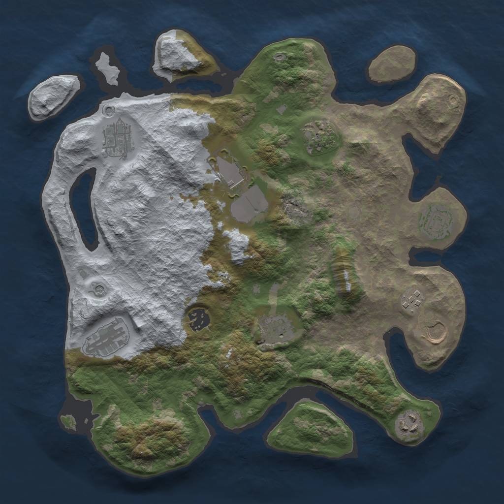 Rust Map: Barren, Size: 3500, Seed: 1990505056, 13 Monuments