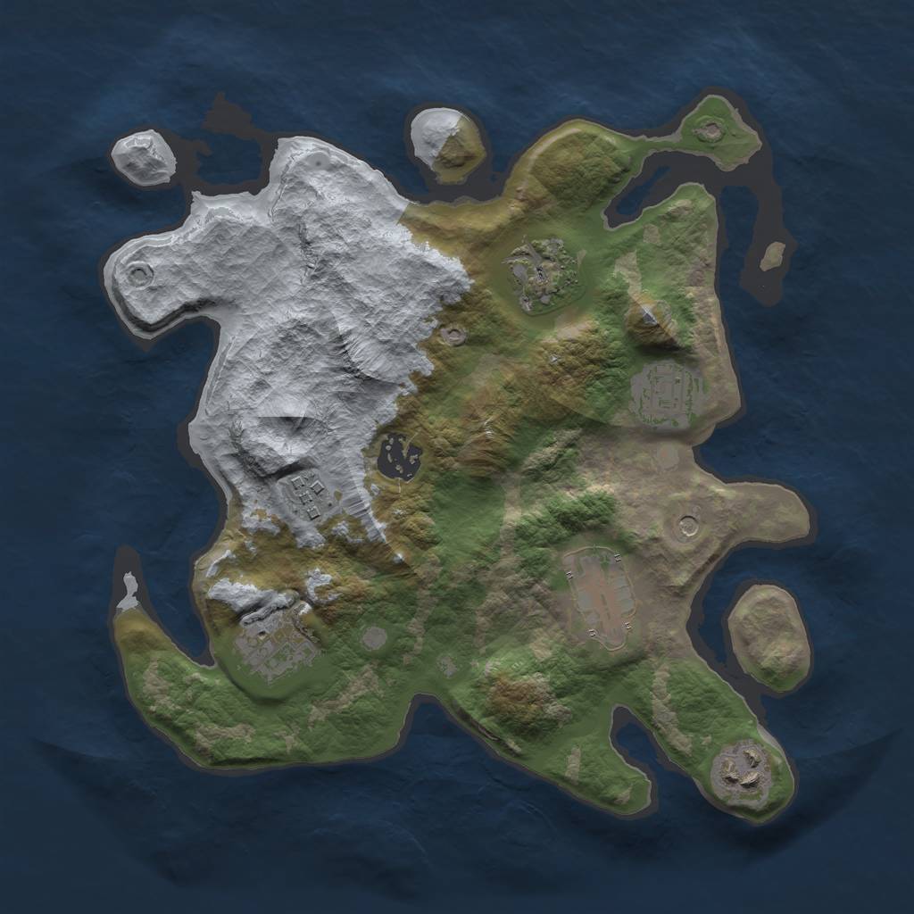 Rust Map: Barren, Size: 3000, Seed: 1680446464, 10 Monuments