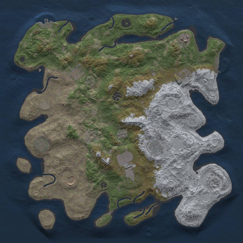 Rust Map: Procedural Map, Size: 3950, Seed: 381208603, 19 Monuments