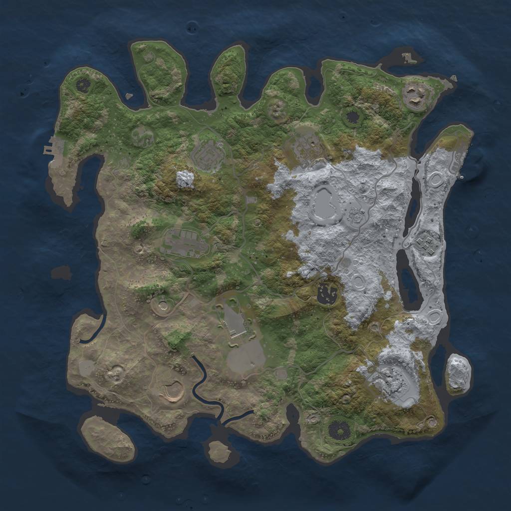 Rust Map: Procedural Map, Size: 3600, Seed: 2043889916, 18 Monuments