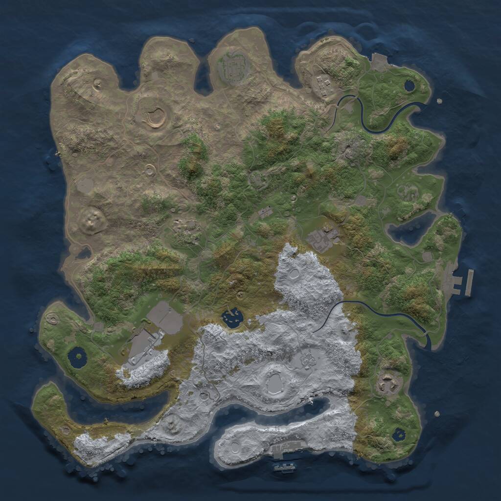 Rust Map: Procedural Map, Size: 3750, Seed: 1530504105, 14 Monuments