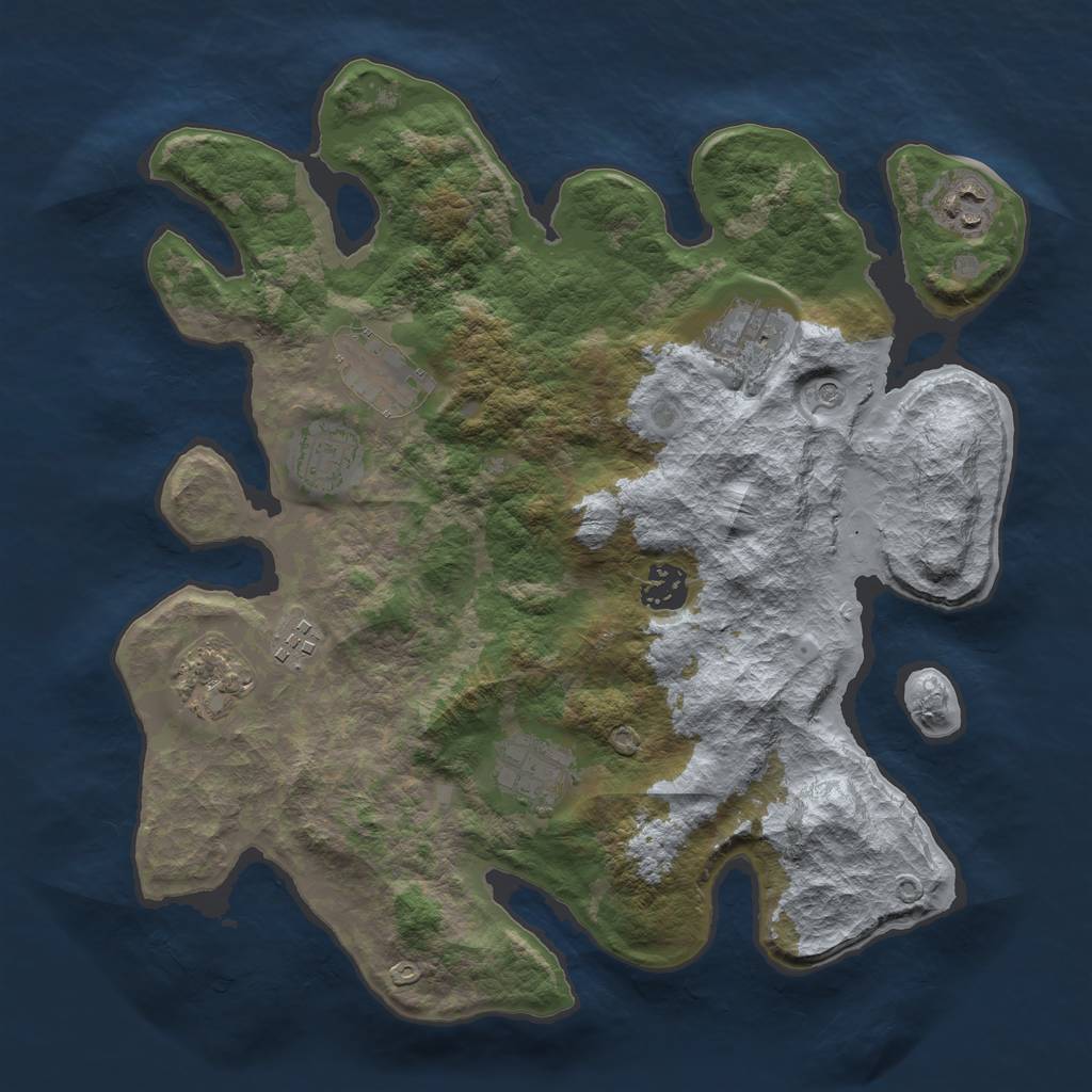 Rust Map: Barren, Size: 3400, Seed: 800, 11 Monuments