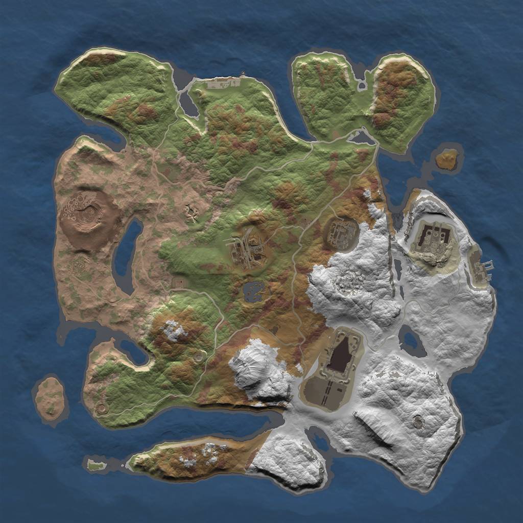 Rust Map: Barren, Size: 3500, Seed: 19, 12 Monuments