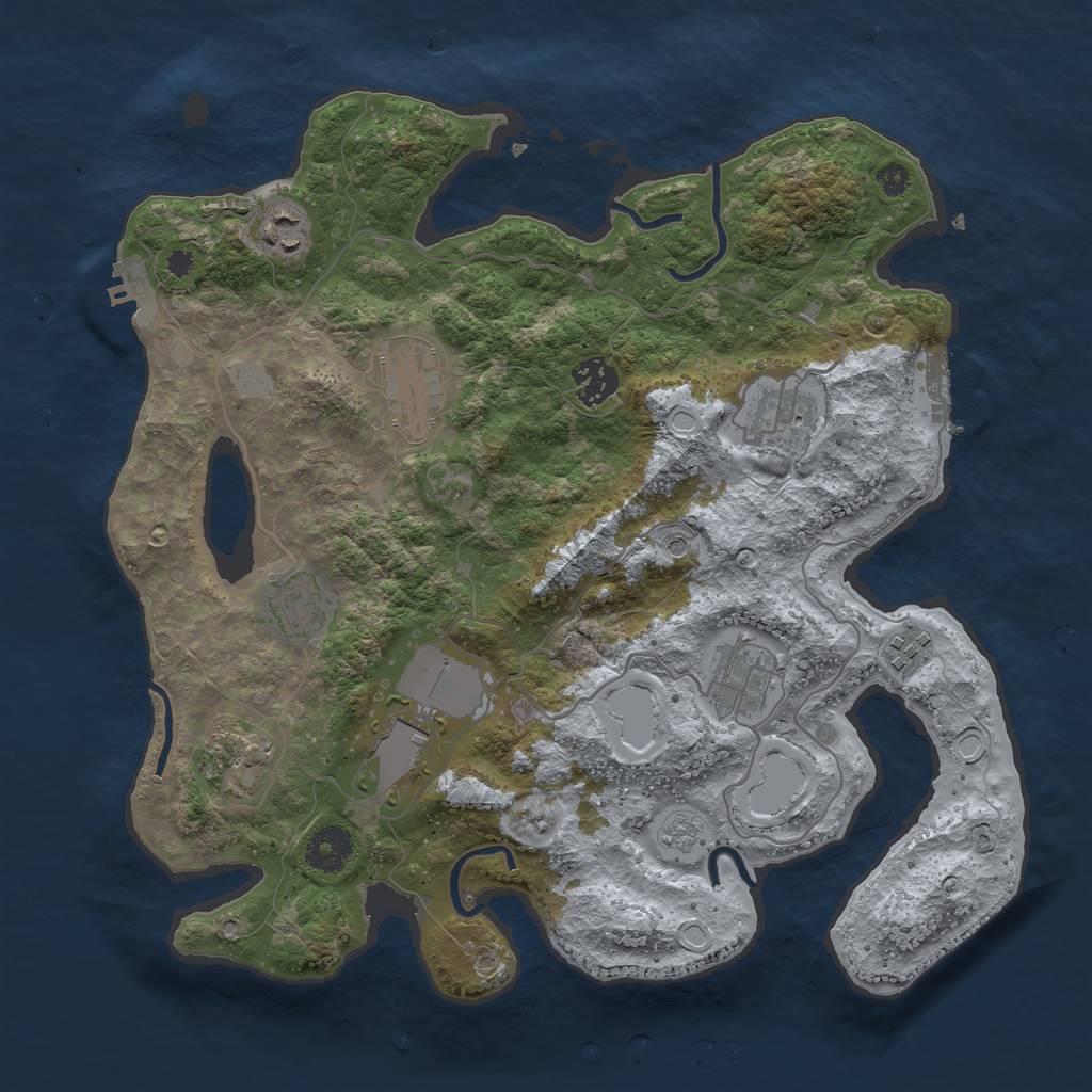 Rust Map: Procedural Map, Size: 3500, Seed: 3372, 16 Monuments