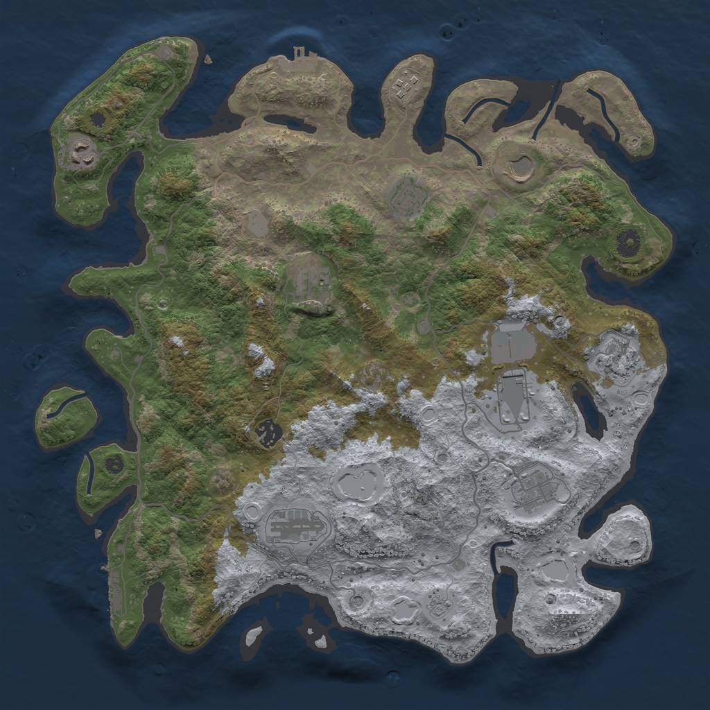 Rust Map: Procedural Map, Size: 4000, Seed: 599900233, 19 Monuments