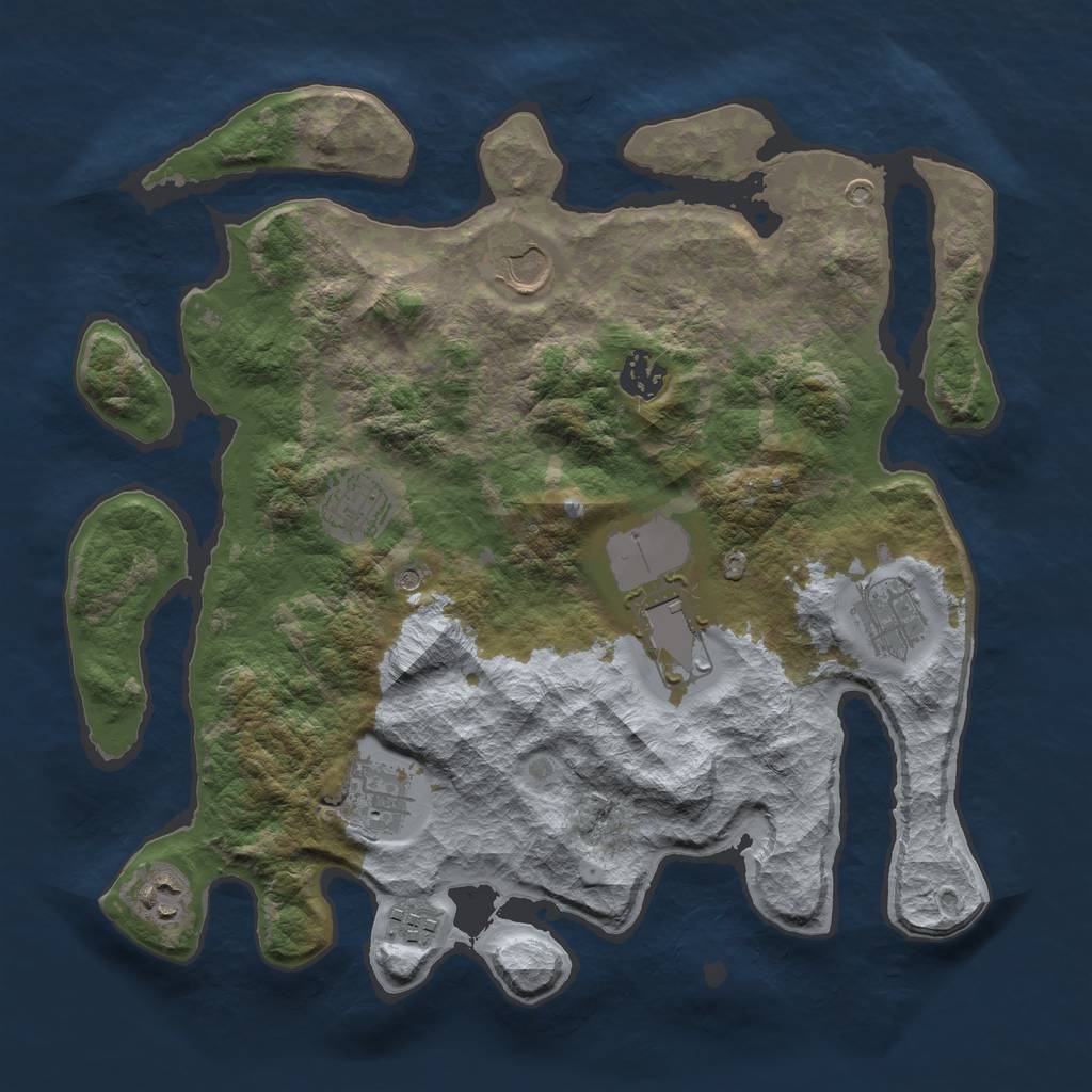 Rust Map: Barren, Size: 3500, Seed: 204954737, 11 Monuments