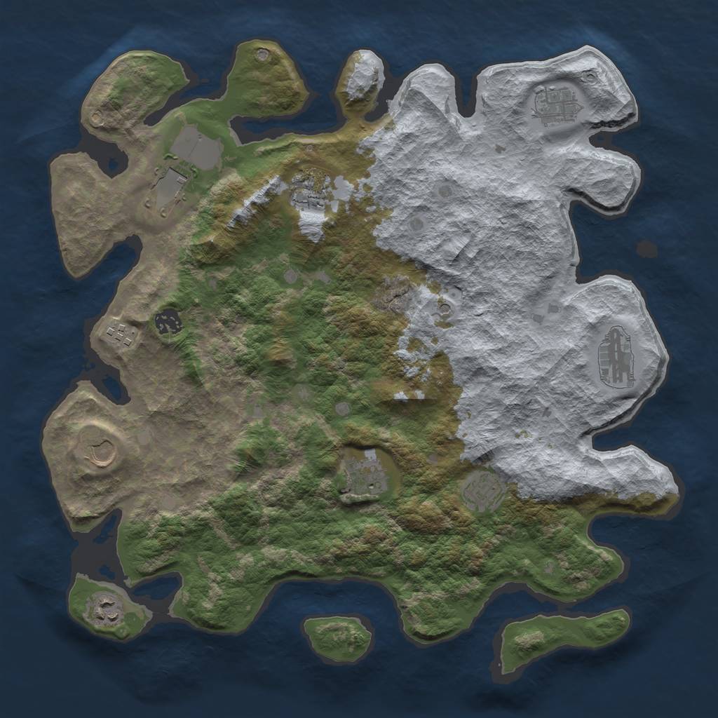 Rust Map: Barren, Size: 4000, Seed: 4424, 13 Monuments