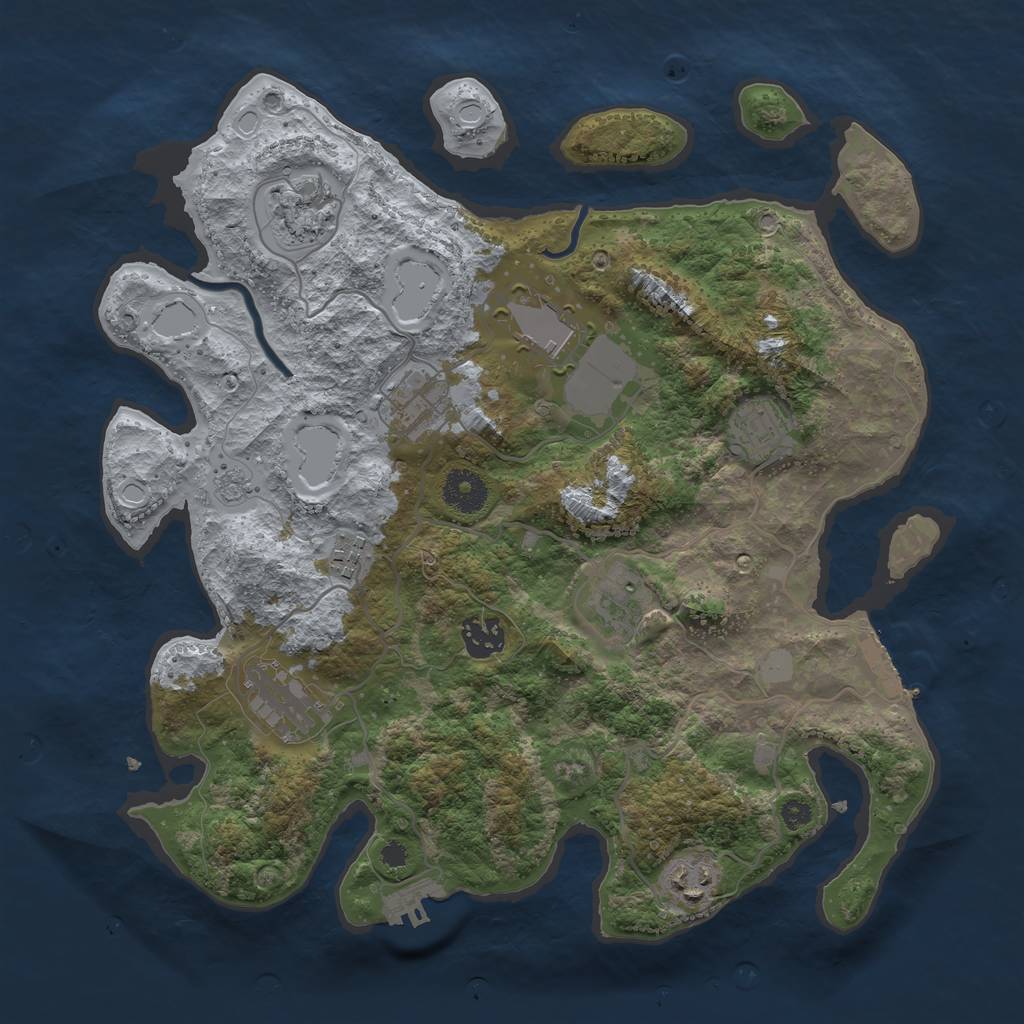 Rust Map: Procedural Map, Size: 3500, Seed: 1823853386, 17 Monuments
