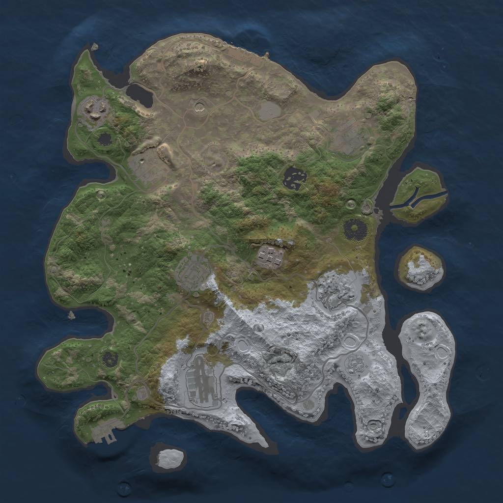 Rust Map: Procedural Map, Size: 3250, Seed: 1398472145, 17 Monuments