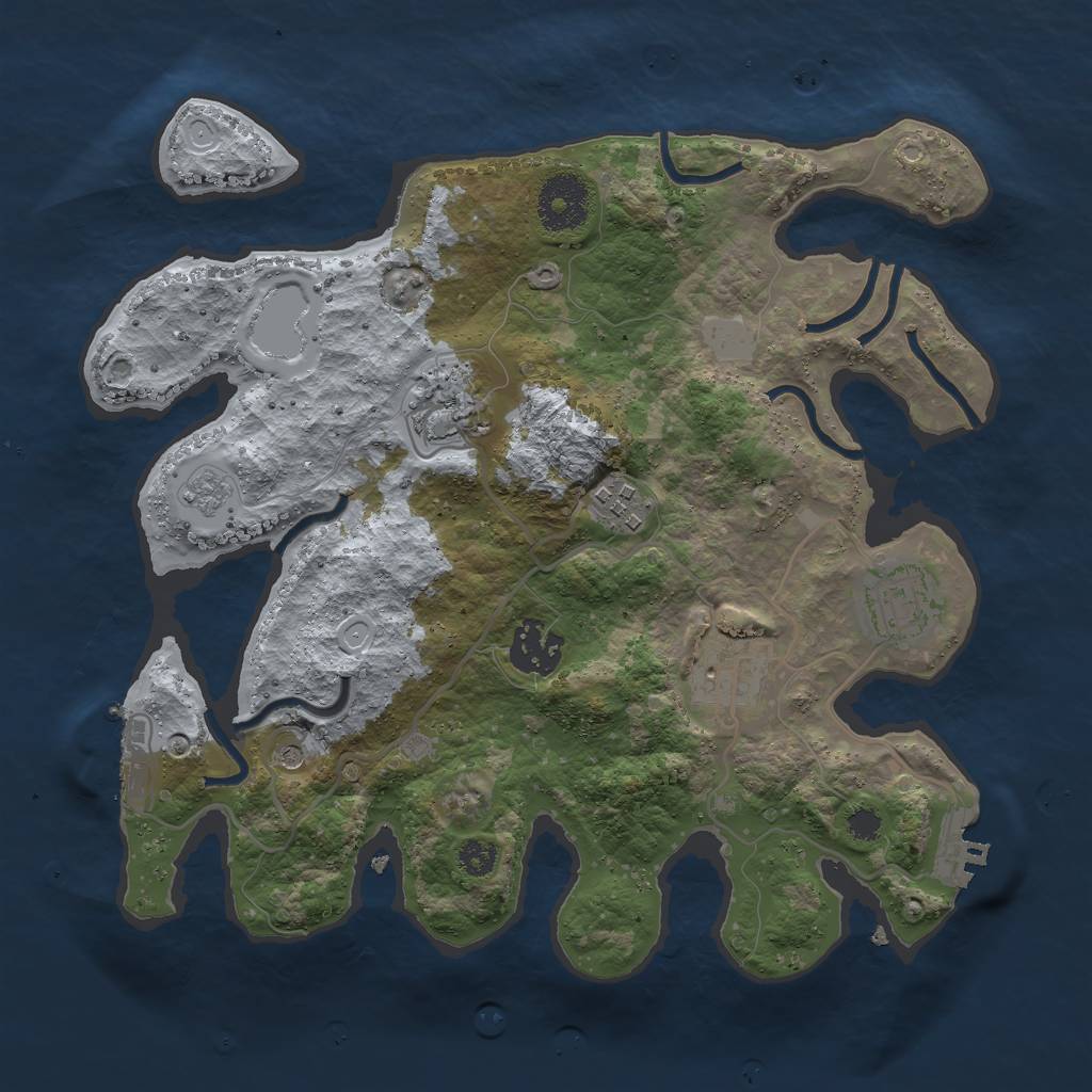 Rust Map: Procedural Map, Size: 3000, Seed: 2076718643, 14 Monuments