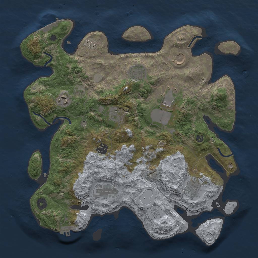 Rust Map: Procedural Map, Size: 3500, Seed: 1281170443, 18 Monuments