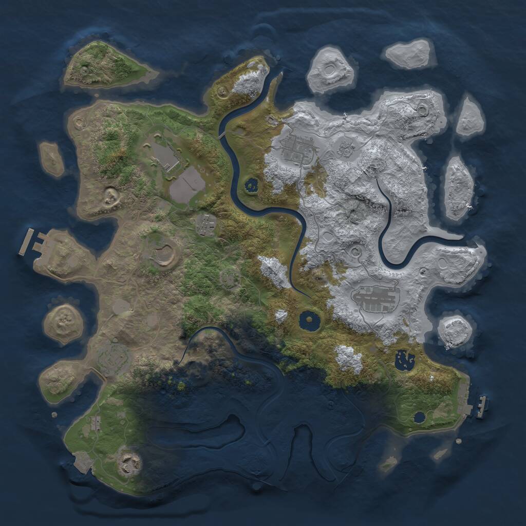 Rust Map: Procedural Map, Size: 3750, Seed: 1301958236, 14 Monuments