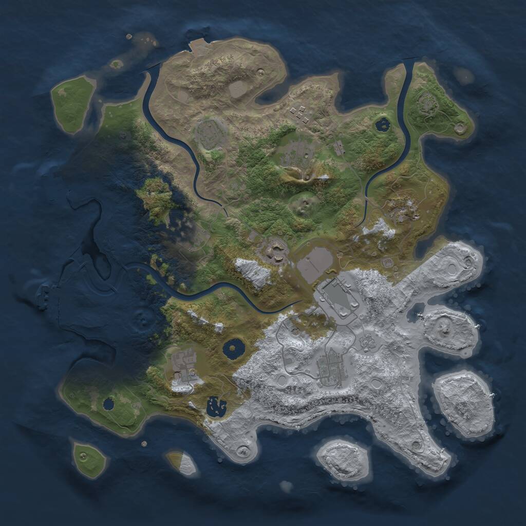 Rust Map: Procedural Map, Size: 3750, Seed: 409231265, 16 Monuments