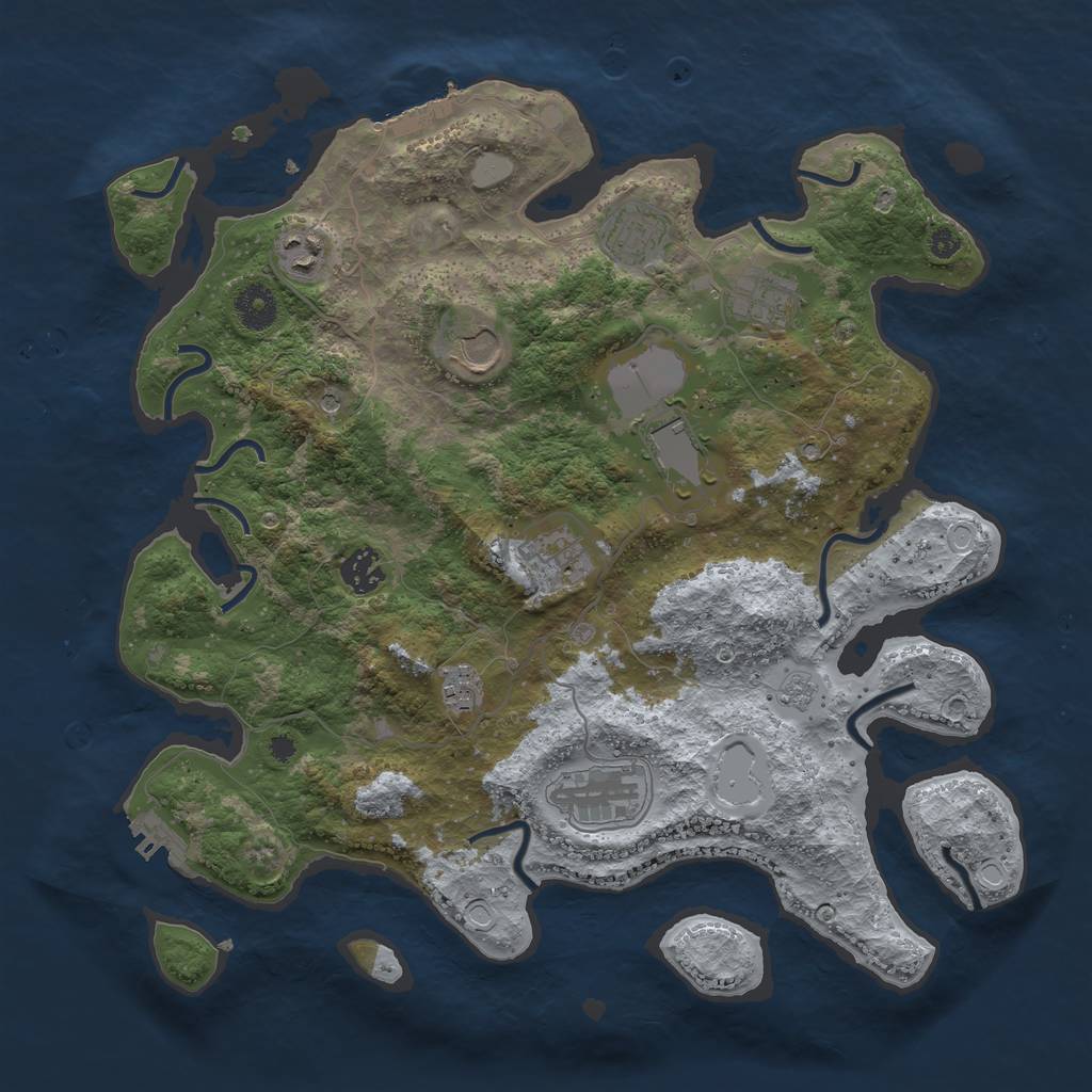 Rust Map: Procedural Map, Size: 3750, Seed: 409231265, 18 Monuments