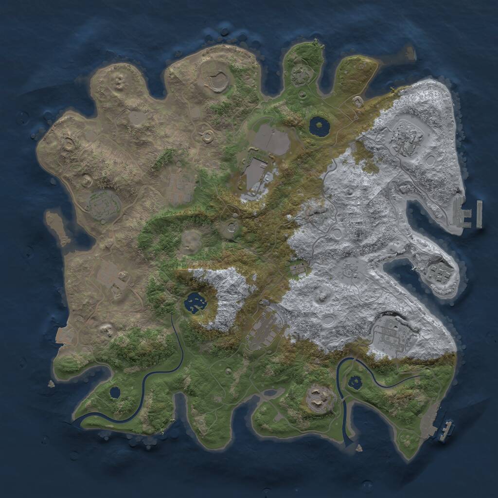 Rust Map: Procedural Map, Size: 3650, Seed: 355069184, 17 Monuments