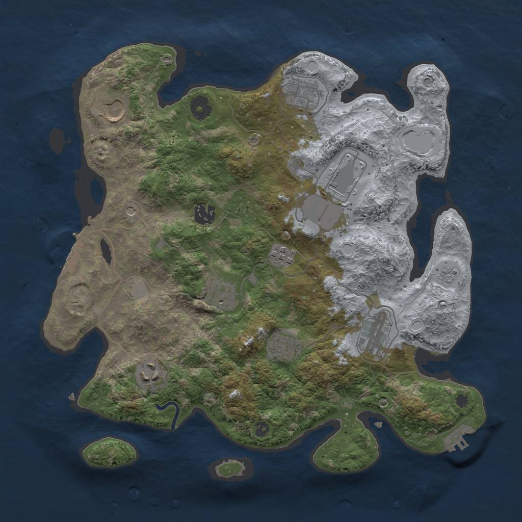 Rust Map: Procedural Map, Size: 3500, Seed: 1195465407, 18 Monuments